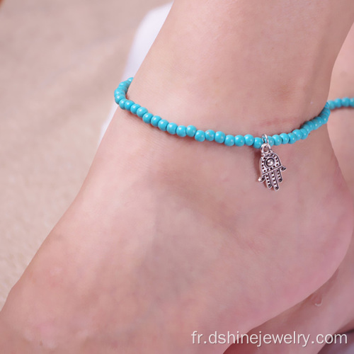 Mesdames perles bracelet de cheville pied cheville chaîne Hamsa Charm Bracelet